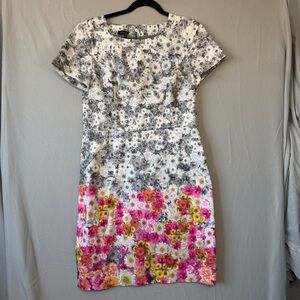 Talbots Womens Floral Sheath Dress 10 Ombre Garden Cap Sleeve Feminine Event